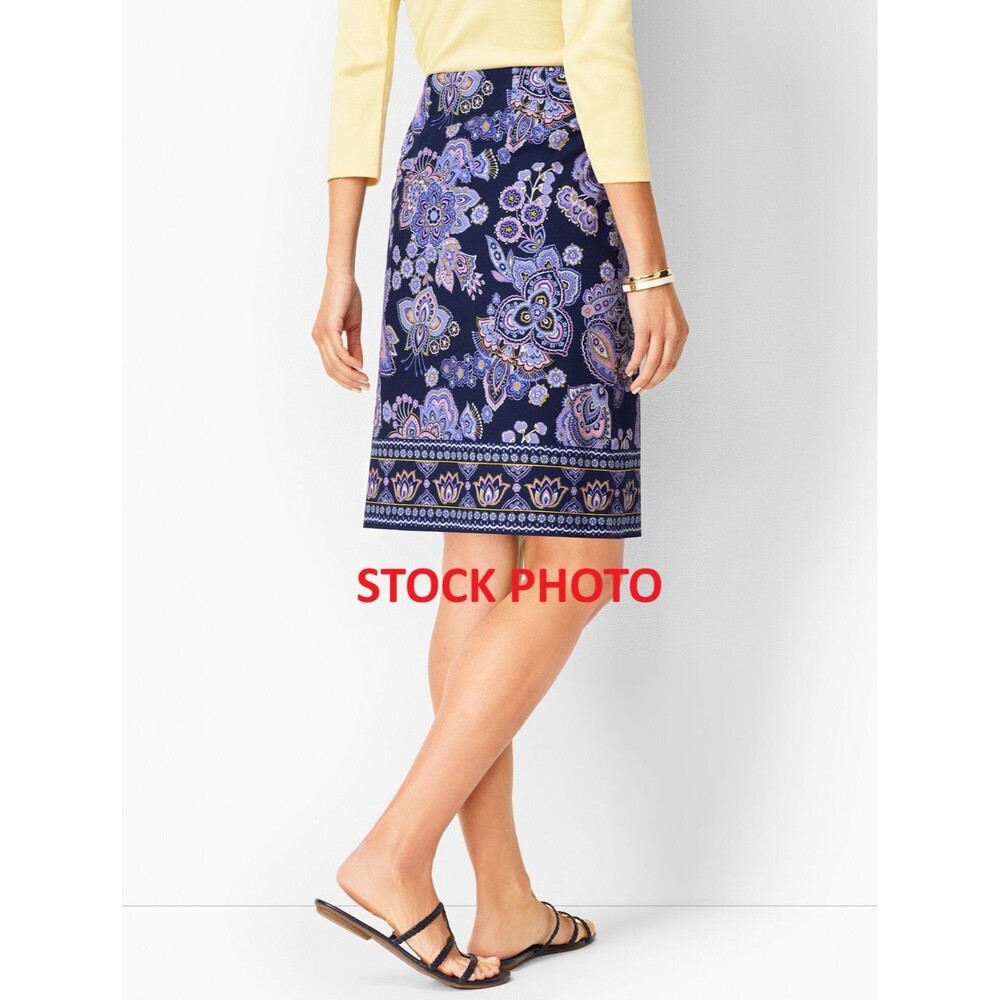 Talbots Paisley Canvas A-Line Skirt Navy Women's 10 Business Casual Coastal Boho - Picture 11 of 12
